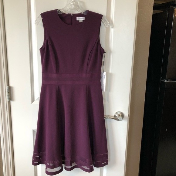 Calvin Klein Dresses & Skirts - Calvin Klein Sleeveless Fit & Flair Purple Dress Womens 6 NWT Cocktail Dress